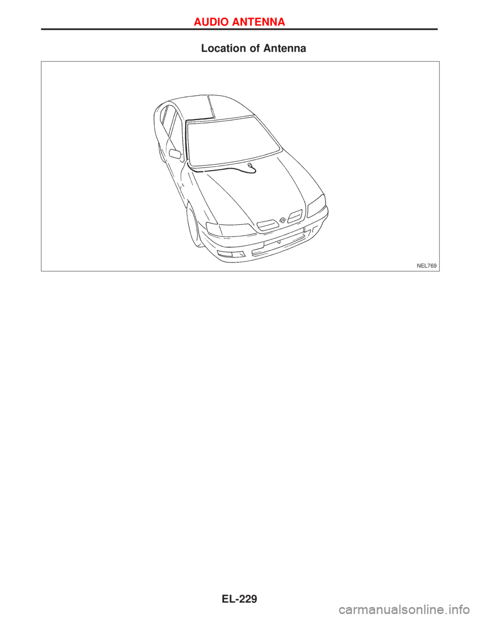 NISSAN PRIMERA 1999  Electronic Repair Manual Location of Antenna
NEL769
AUDIO ANTENNA
EL-229 