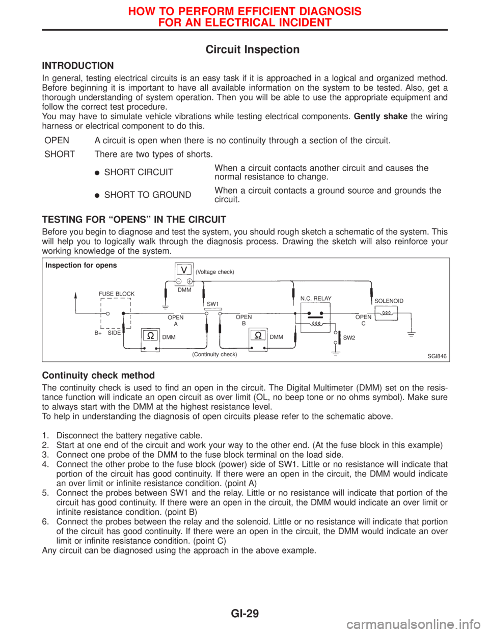 NISSAN PRIMERA 1999 Electronic Repair Manual Circuit Inspection
INTRODUCTION
In general, testing electrical circuits is an easy task if it is approached in a logical and organized method.
Before beginning it is important to have all available in NISSAN PRIMERA 1999 Electronic Repair Manual Circuit Inspection
INTRODUCTION
In general, testing electrical circuits is an easy task if it is approached in a logical and organized method.
Before beginning it is important to have all available in