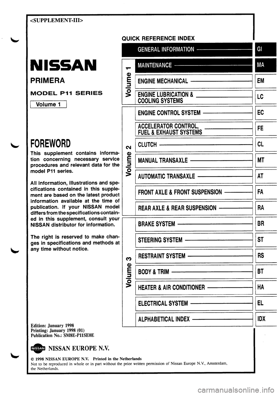NISSAN PRIMERA 1998  Service Repair Manual 