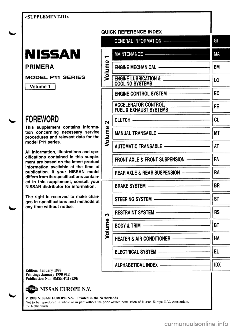 NISSAN PRIMERA 1998 Service Repair Manual NISSAN PRIMERA 1998 Service Repair Manual