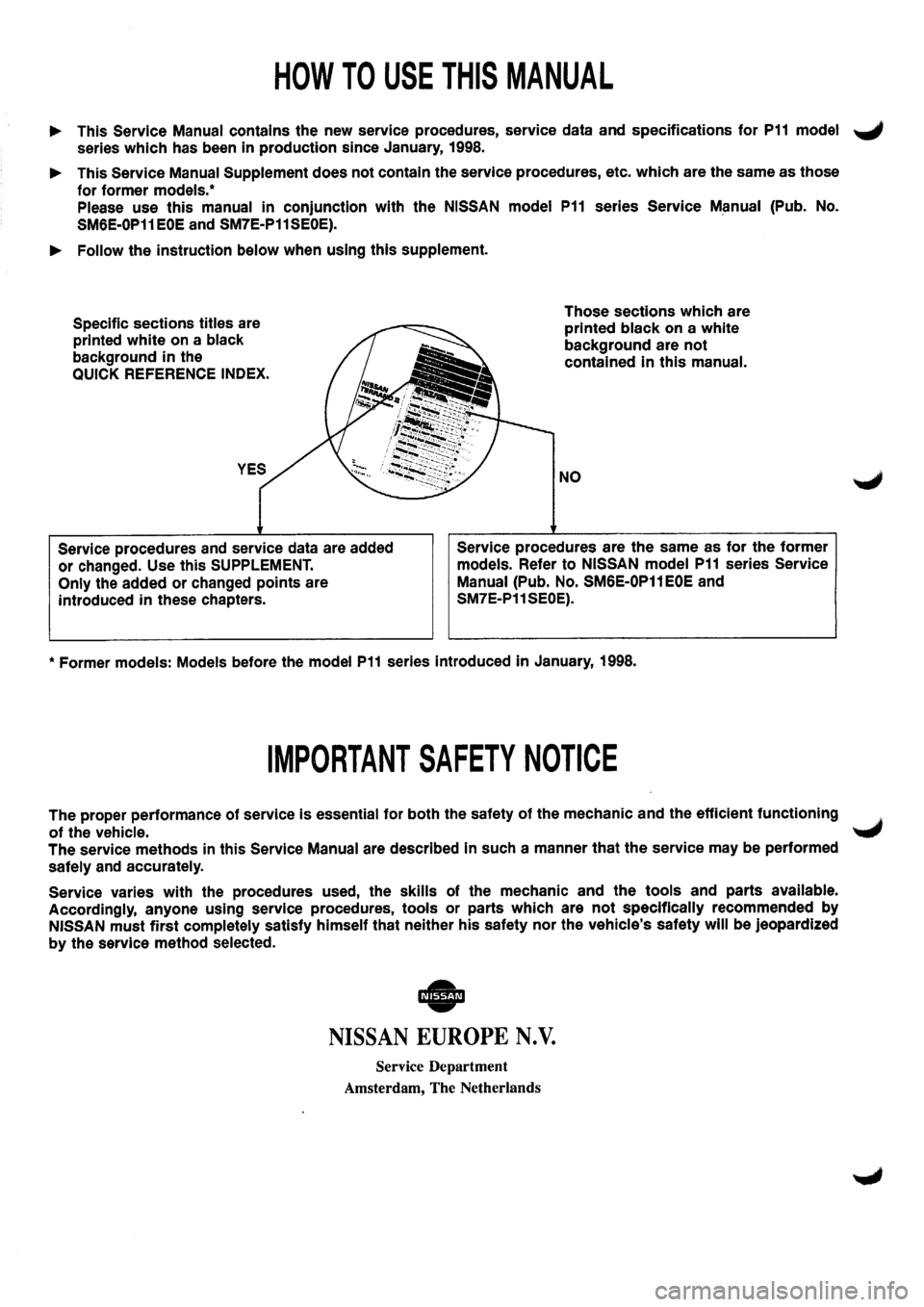 NISSAN PRIMERA 1998  Service Repair Manual 