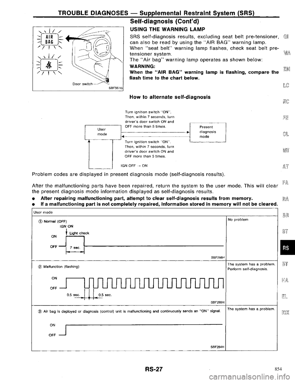 NISSAN PRIMERA 1996 Service Repair Manual 854 NISSAN PRIMERA 1996 Service Repair Manual 854