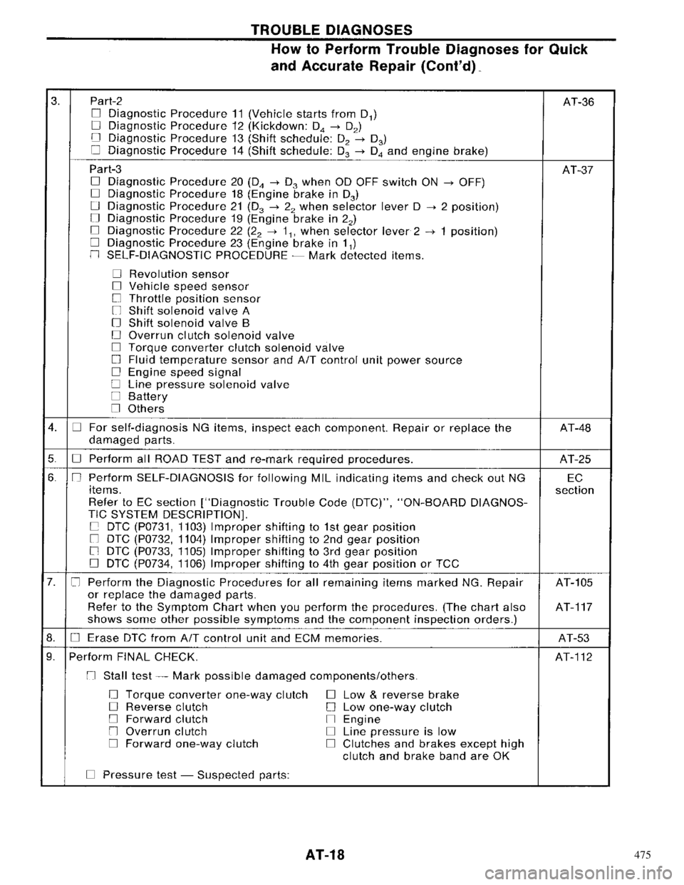 NISSAN PRIMERA 1996 Service Owners Manual 475 NISSAN PRIMERA 1996 Service Owners Manual 475