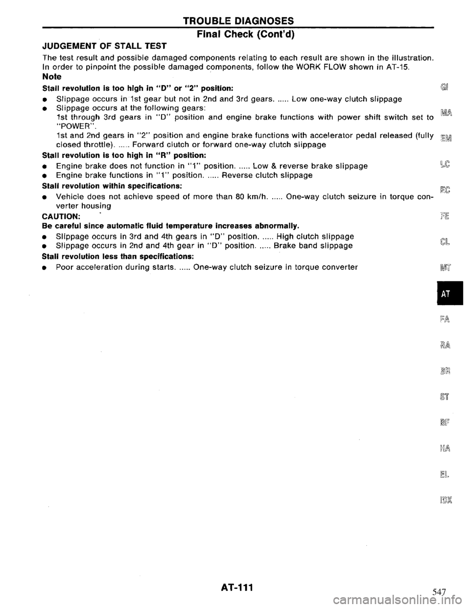 NISSAN PRIMERA 1995 Service Repair Manual 547 NISSAN PRIMERA 1995 Service Repair Manual 547