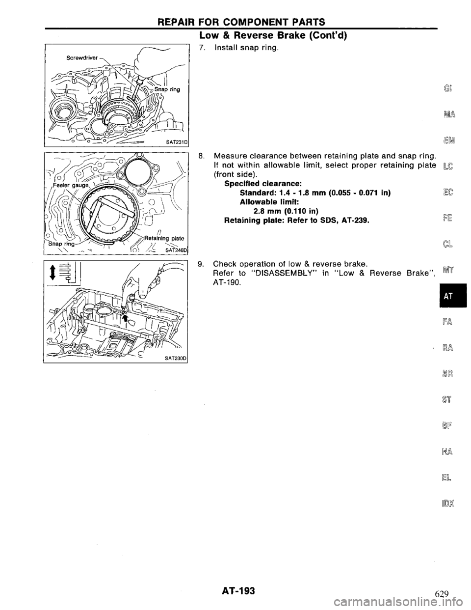 NISSAN PRIMERA 1995 Service Repair Manual 629 NISSAN PRIMERA 1995 Service Repair Manual 629