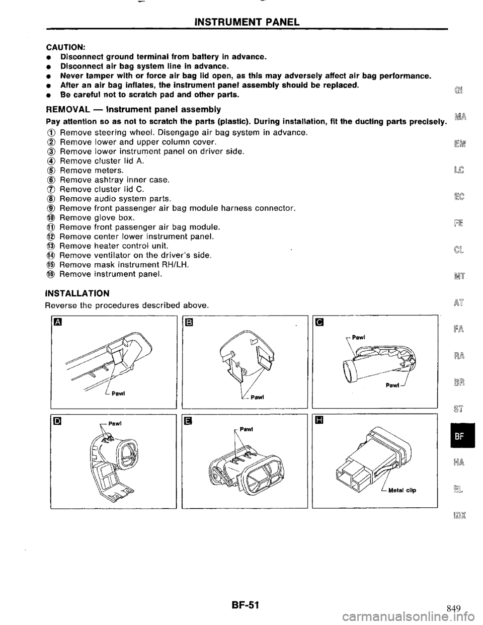 NISSAN PRIMERA 1995 Service Repair Manual 849 NISSAN PRIMERA 1995 Service Repair Manual 849
