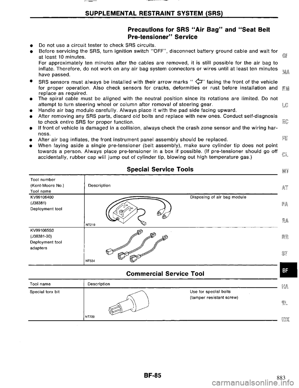 NISSAN PRIMERA 1995 Service Repair Manual 883 NISSAN PRIMERA 1995 Service Repair Manual 883
