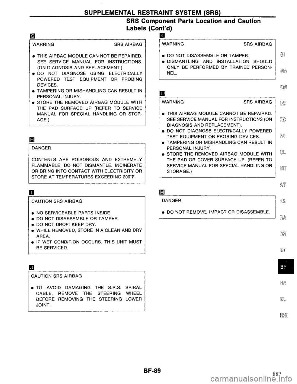 NISSAN PRIMERA 1995 Service Repair Manual 887 NISSAN PRIMERA 1995 Service Repair Manual 887