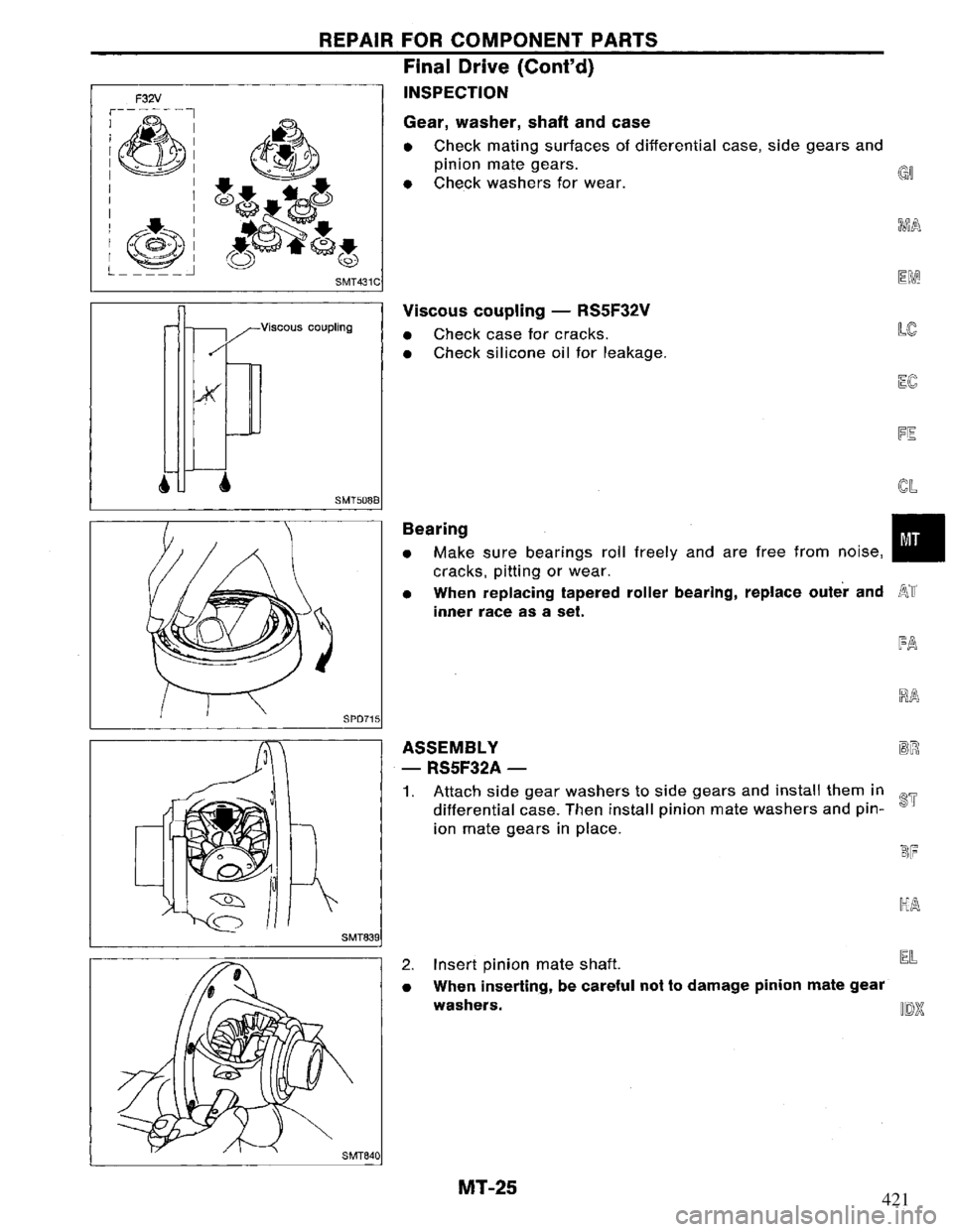 NISSAN PRIMERA 1994 Service Repair Manual 421 NISSAN PRIMERA 1994 Service Repair Manual 421