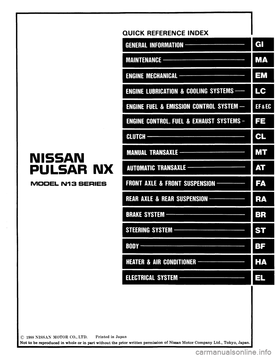 NISSAN PULSAR 1989 Factory Service Manual NISSAN PULSAR 1989 Factory Service Manual