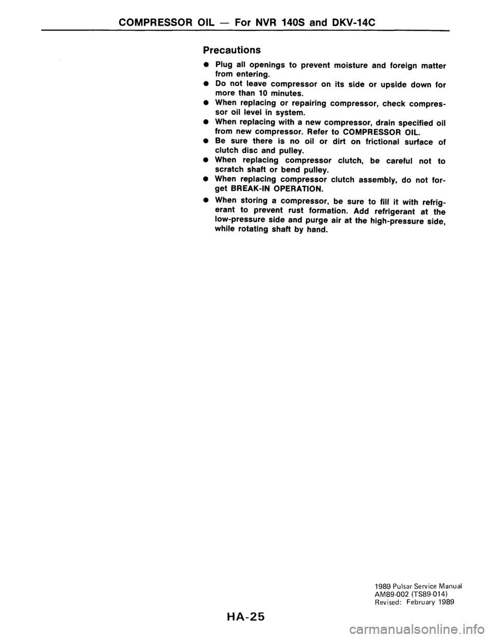NISSAN PULSAR 1989 Factory Service Manual NISSAN PULSAR 1989 Factory Service Manual