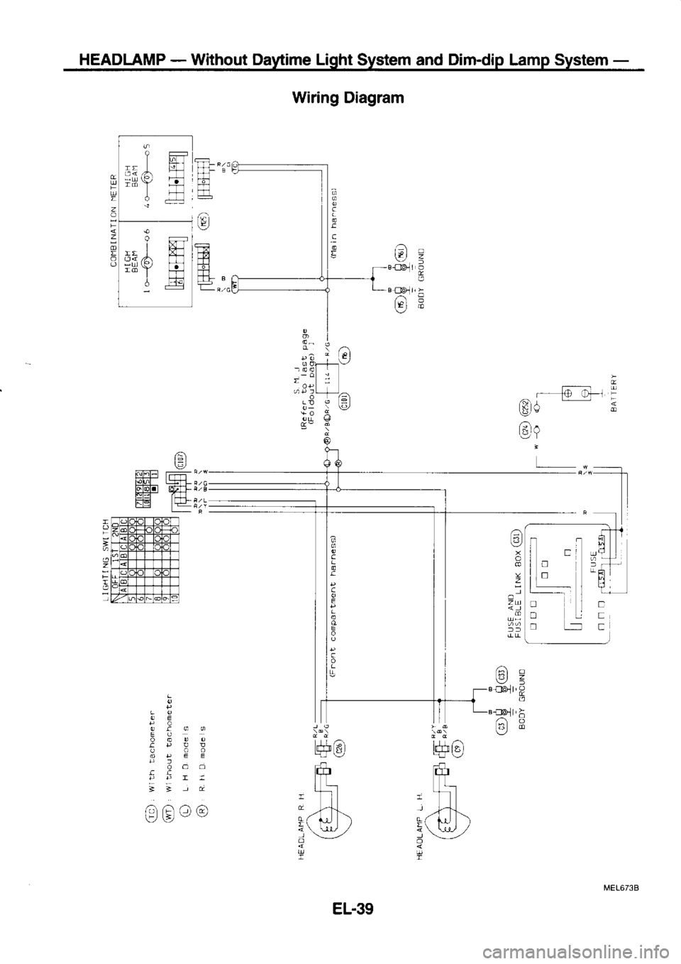 NISSAN SERENA 1993  Service Repair Manual HEADLAMP 
- 
Without  Daytime  Light 
System  and Dim-dip 
Lamp System  -
ttf
ffi
T.-l
m
G
= ffii
ff-l
E
L Wiring 
Diagram
I  /-:\
qtrLdl
t=
t-:J!.ll=  rT_-
m  q4+
L
[-/
z
=
o
ztx
.o11  A
@E
/-, 
-
l