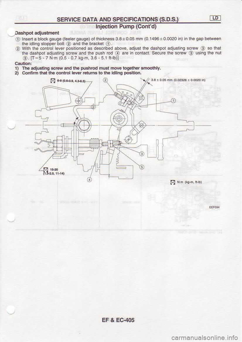 NISSAN SERENA 1993  Service Repair Manual SERVICE 
DATA AND SPECIFICATIONS  6.D.S. @
.-Dashpor  adiusarent
O  h$na 
bbcl q.-g€ 
(16€16r gaug€)ol 
lhick-ess3.3  005hh(0 1496 
|00020nl  .rreqapb€hr..n
lhe  dlhq  6iopp€r  boli 
O .n