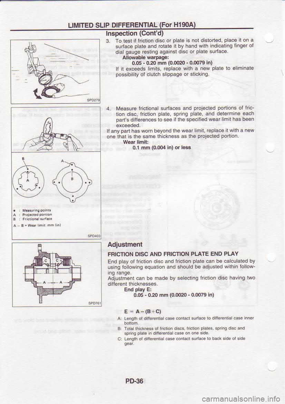 NISSAN SERENA 1993  Service Repair Manual LIMITED 
SLIP 
DIFFERET{TIAL  (FOT 
H1SOA
Inspec-tion  (Contd)
3.  To le.t  il 
l  ouo.  dl6c or plsi€ 
is nol  distoded,  place 
I on  a
su  ace  Dlar€  and 
roiaie  il 
bv  hand  wilh lndicalin