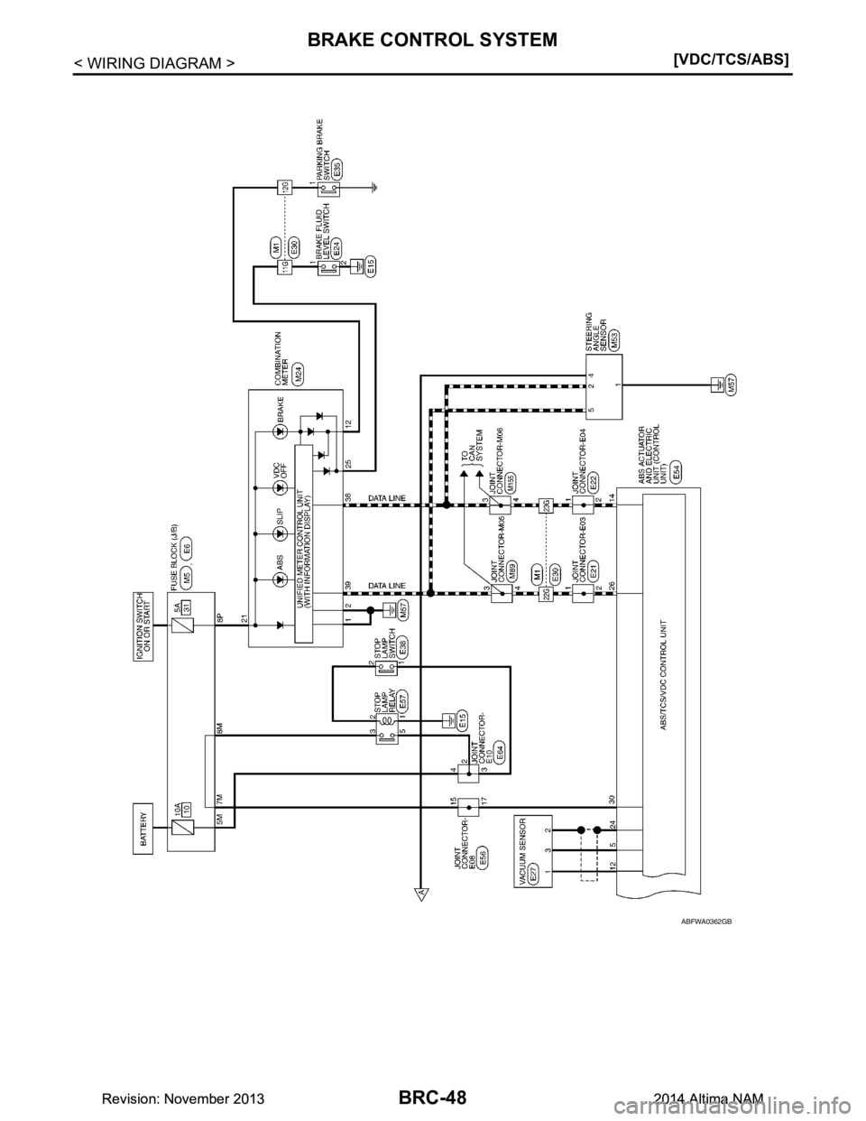 NISSAN TEANA 2014  Service Manual 
BRC-48
< WIRING DIAGRAM >[VDC/TCS/ABS]
BRAKE CONTROL SYSTEM
ABFWA0362GB
Revision: November 20132014 Altima NAMRevision: November 20132014 Altima NAM 