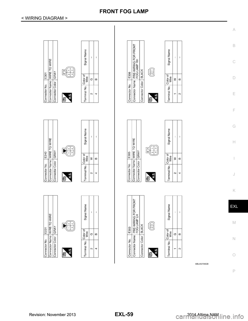 NISSAN TEANA 2014 Service Manual
FRONT FOG LAMPEXL-59
< WIRING DIAGRAM >
C
D E
F
G H
I
J
K
M A
B
EXL
N
O P
ABLIA3735GB
Revision: November 20132014 Altima NAMRevision: November 20132014 Altima NAM NISSAN TEANA 2014 Service Manual
FRONT FOG LAMPEXL-59
< WIRING DIAGRAM >
C
D E
F
G H
I
J
K
M A
B
EXL
N
O P
ABLIA3735GB
Revision: November 20132014 Altima NAMRevision: November 20132014 Altima NAM