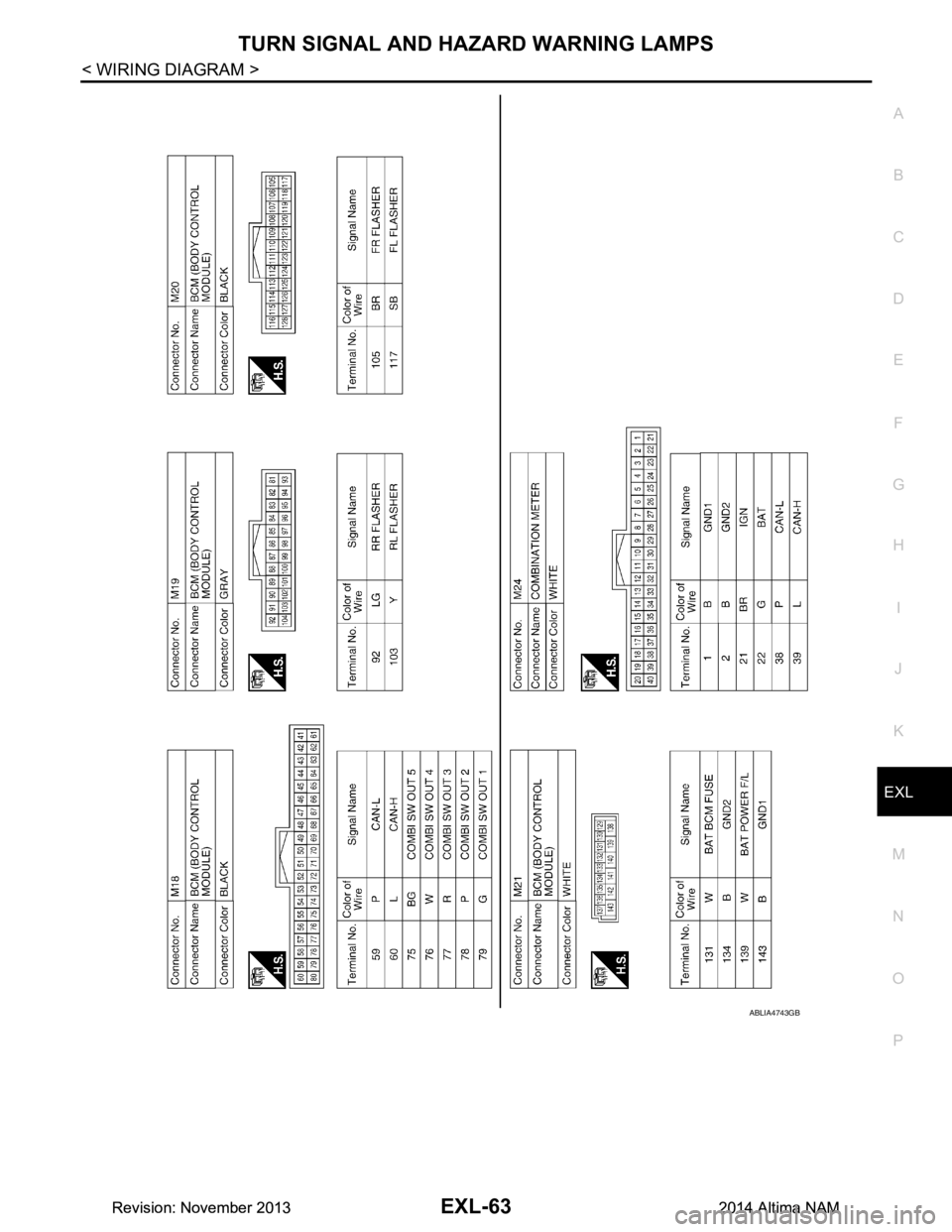 NISSAN TEANA 2014 Service Manual
TURN SIGNAL AND HAZARD WARNING LAMPSEXL-63
< WIRING DIAGRAM >
C
D E
F
G H
I
J
K
M A
B
EXL
N
O P
ABLIA4743GB
Revision: November 20132014 Altima NAMRevision: November 20132014 Altima NAM NISSAN TEANA 2014 Service Manual
TURN SIGNAL AND HAZARD WARNING LAMPSEXL-63
< WIRING DIAGRAM >
C
D E
F
G H
I
J
K
M A
B
EXL
N
O P
ABLIA4743GB
Revision: November 20132014 Altima NAMRevision: November 20132014 Altima NAM