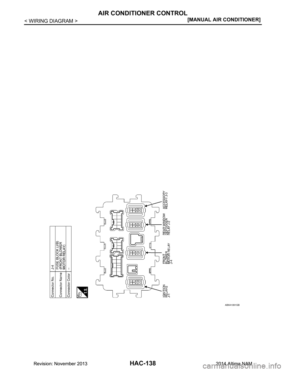 NISSAN TEANA 2014  Service Manual 
HAC-138
< WIRING DIAGRAM >[MANUAL AIR CONDITIONER]
AIR CONDITIONER CONTROL
ABIIA1091GB
Revision: November 20132014 Altima NAMRevision: November 20132014 Altima NAM 