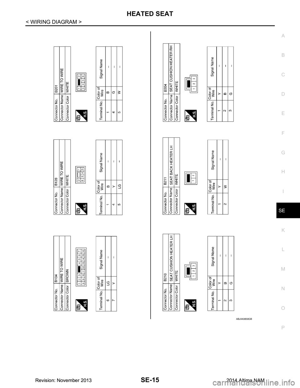 NISSAN TEANA 2014 Service Manual
HEATED SEATSE-15
< WIRING DIAGRAM >
C
D E
F
G H
I
K L
M A
B
SE
N
O P
ABJIA0859GB
Revision: November 20132014 Altima NAMRevision: November 20132014 Altima NAM NISSAN TEANA 2014 Service Manual
HEATED SEATSE-15
< WIRING DIAGRAM >
C
D E
F
G H
I
K L
M A
B
SE
N
O P
ABJIA0859GB
Revision: November 20132014 Altima NAMRevision: November 20132014 Altima NAM