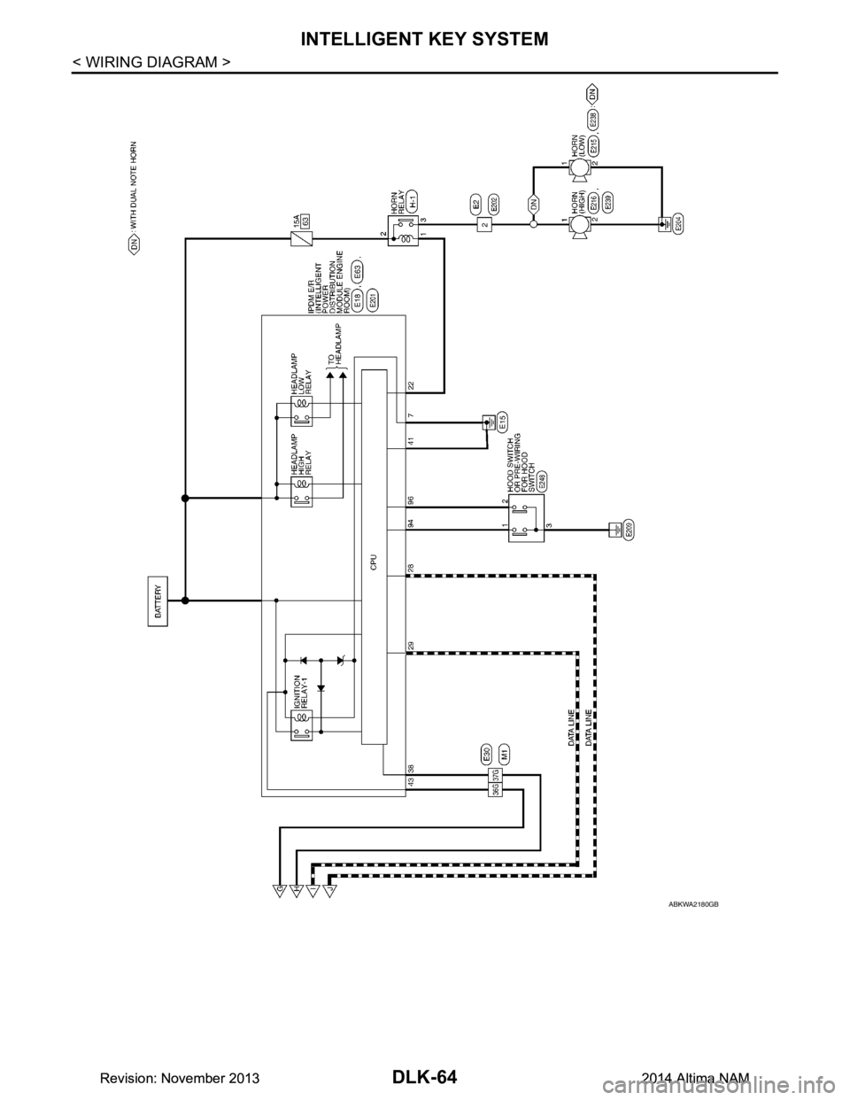 NISSAN TEANA 2014 Service Manual
DLK-64
< WIRING DIAGRAM >
INTELLIGENT KEY SYSTEM
ABKWA2180GB
Revision: November 20132014 Altima NAMRevision: November 20132014 Altima NAM NISSAN TEANA 2014 Service Manual
DLK-64
< WIRING DIAGRAM >
INTELLIGENT KEY SYSTEM
ABKWA2180GB
Revision: November 20132014 Altima NAMRevision: November 20132014 Altima NAM
