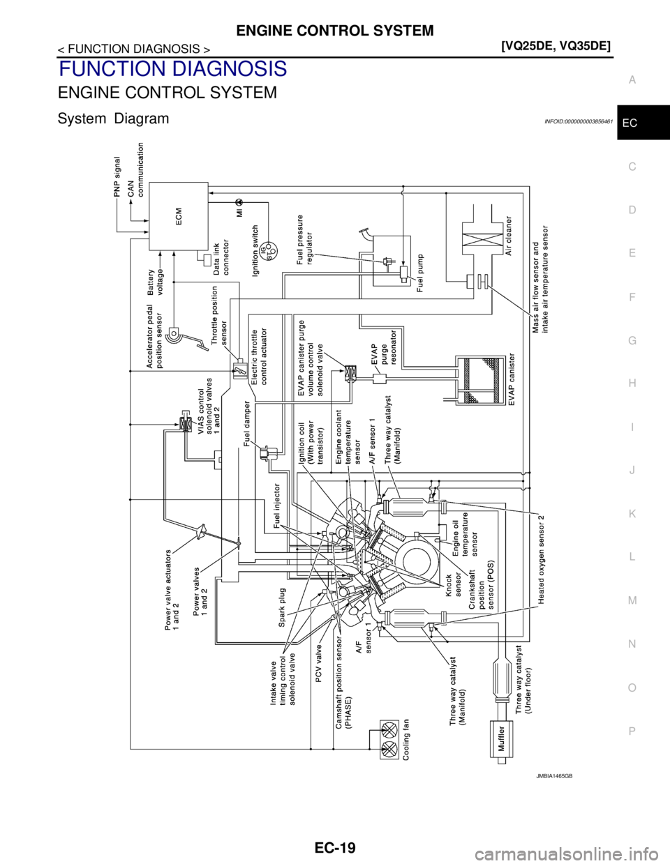 NISSAN TEANA 2008  Service Manual ENGINE CONTROL SYSTEM
EC-19
< FUNCTION DIAGNOSIS >[VQ25DE, VQ35DE]
C
D
E
F
G
H
I
J
K
L
MA
EC
N
P O
FUNCTION DIAGNOSIS
ENGINE CONTROL SYSTEM
System DiagramINFOID:0000000003856461
JMBIA1465GB 