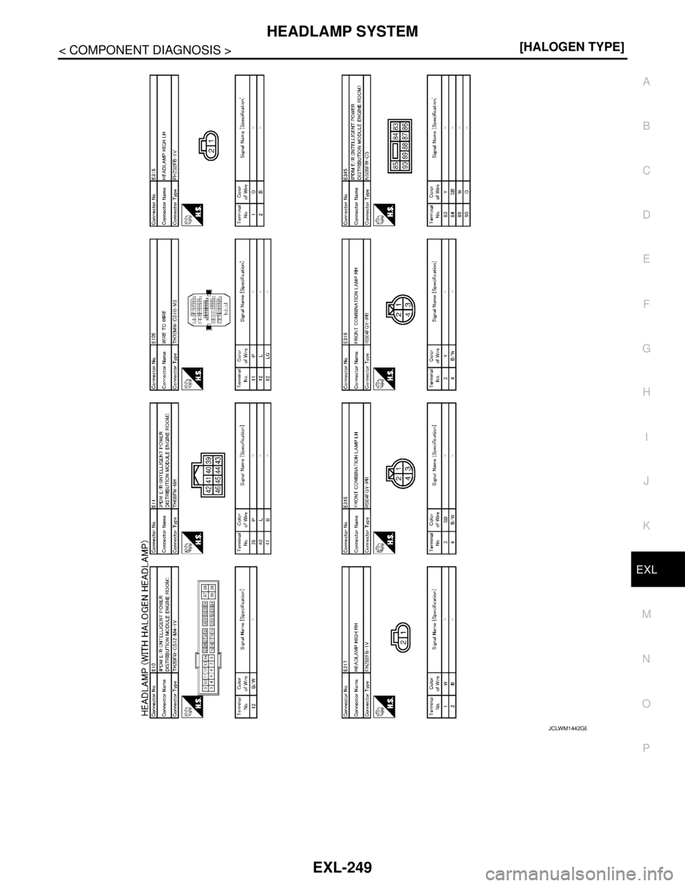 NISSAN TEANA 2008  Service Manual HEADLAMP SYSTEM
EXL-249
< COMPONENT DIAGNOSIS >[HALOGEN TYPE]
C
D
E
F
G
H
I
J
K
MA
B
EXL
N
O
P
JCLWM1442GB 