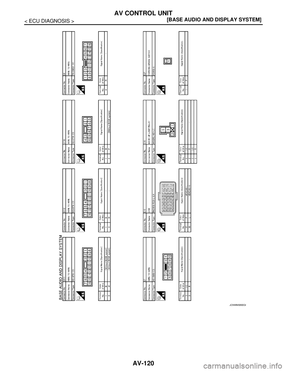 NISSAN TEANA 2008  Service Manual AV-120
< ECU DIAGNOSIS >[BASE AUDIO AND DISPLAY SYSTEM]
AV CONTROL UNIT
JCNWM0890GB 