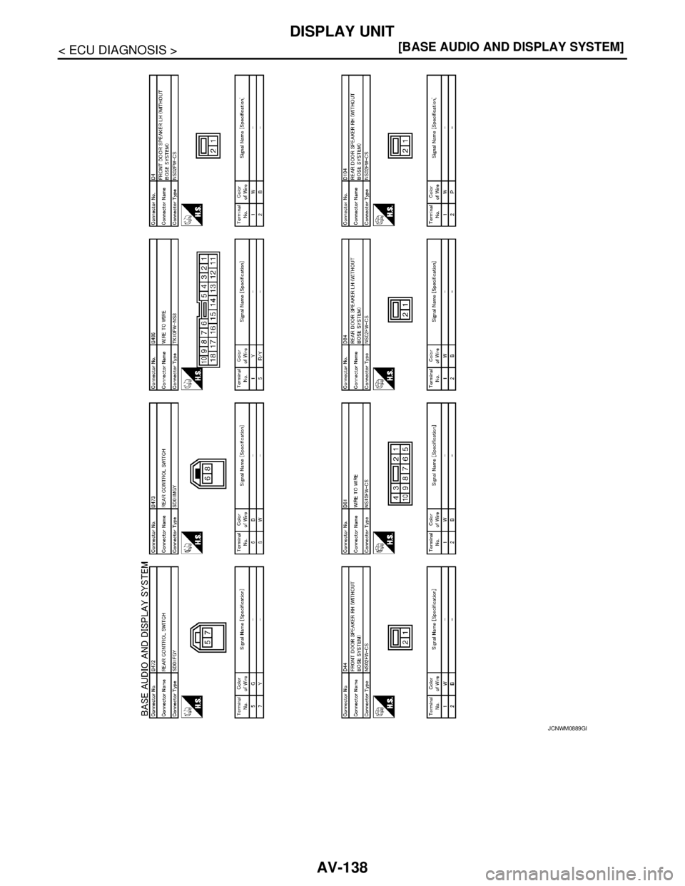 NISSAN TEANA 2008  Service Manual AV-138
< ECU DIAGNOSIS >[BASE AUDIO AND DISPLAY SYSTEM]
DISPLAY UNIT
JCNWM0889GB 