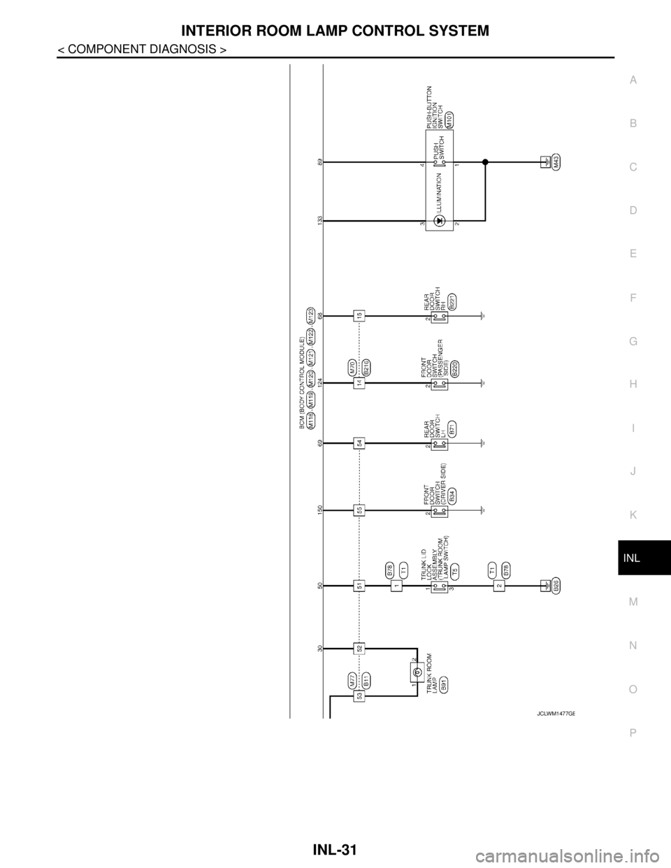 NISSAN TEANA 2008  Service Manual INTERIOR ROOM LAMP CONTROL SYSTEM
INL-31
< COMPONENT DIAGNOSIS >
C
D
E
F
G
H
I
J
K
MA
B
INL
N
O
P
JCLWM1477GB 