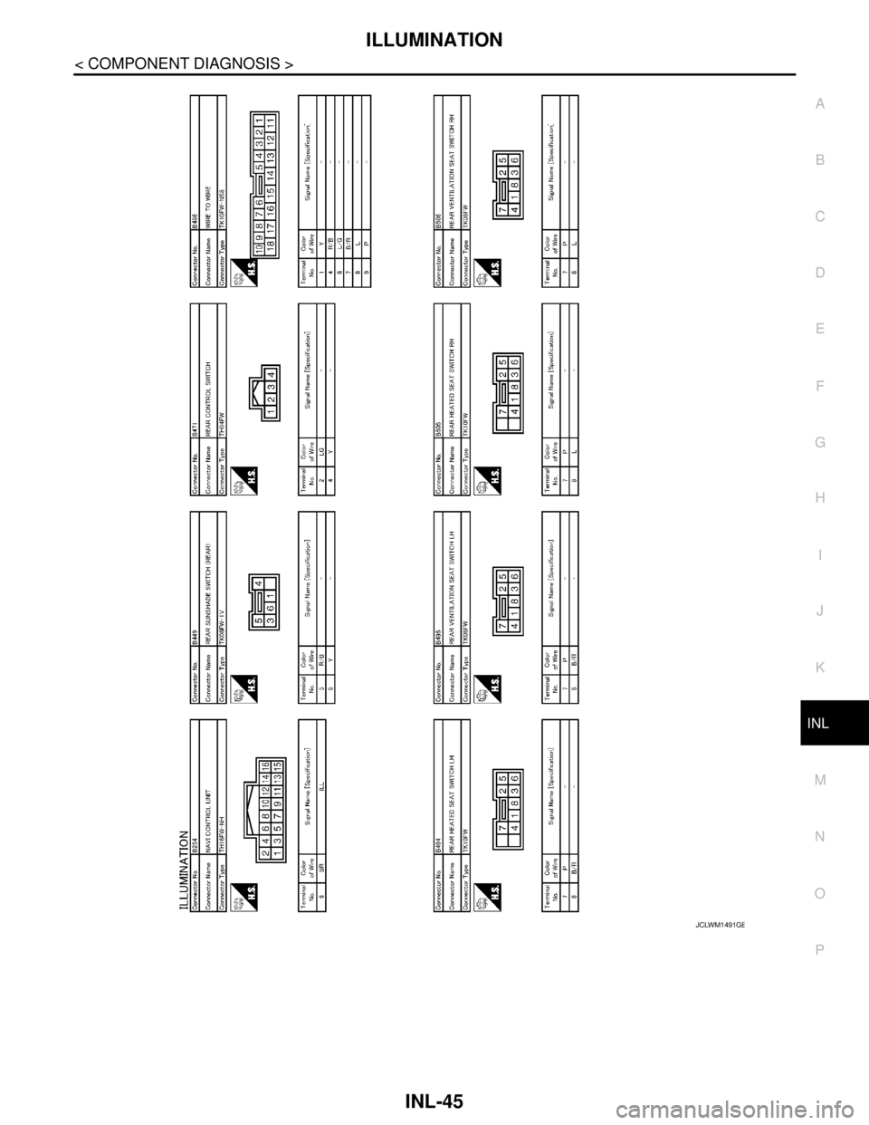 NISSAN TEANA 2008  Service Manual ILLUMINATION
INL-45
< COMPONENT DIAGNOSIS >
C
D
E
F
G
H
I
J
K
MA
B
INL
N
O
P
JCLWM1491GB 