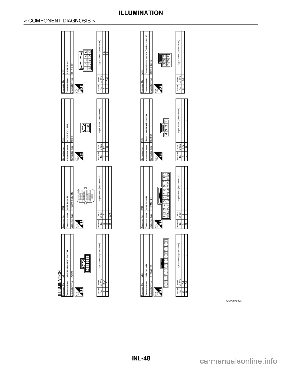 NISSAN TEANA 2008  Service Manual INL-48
< COMPONENT DIAGNOSIS >
ILLUMINATION
JCLWM1494GB 