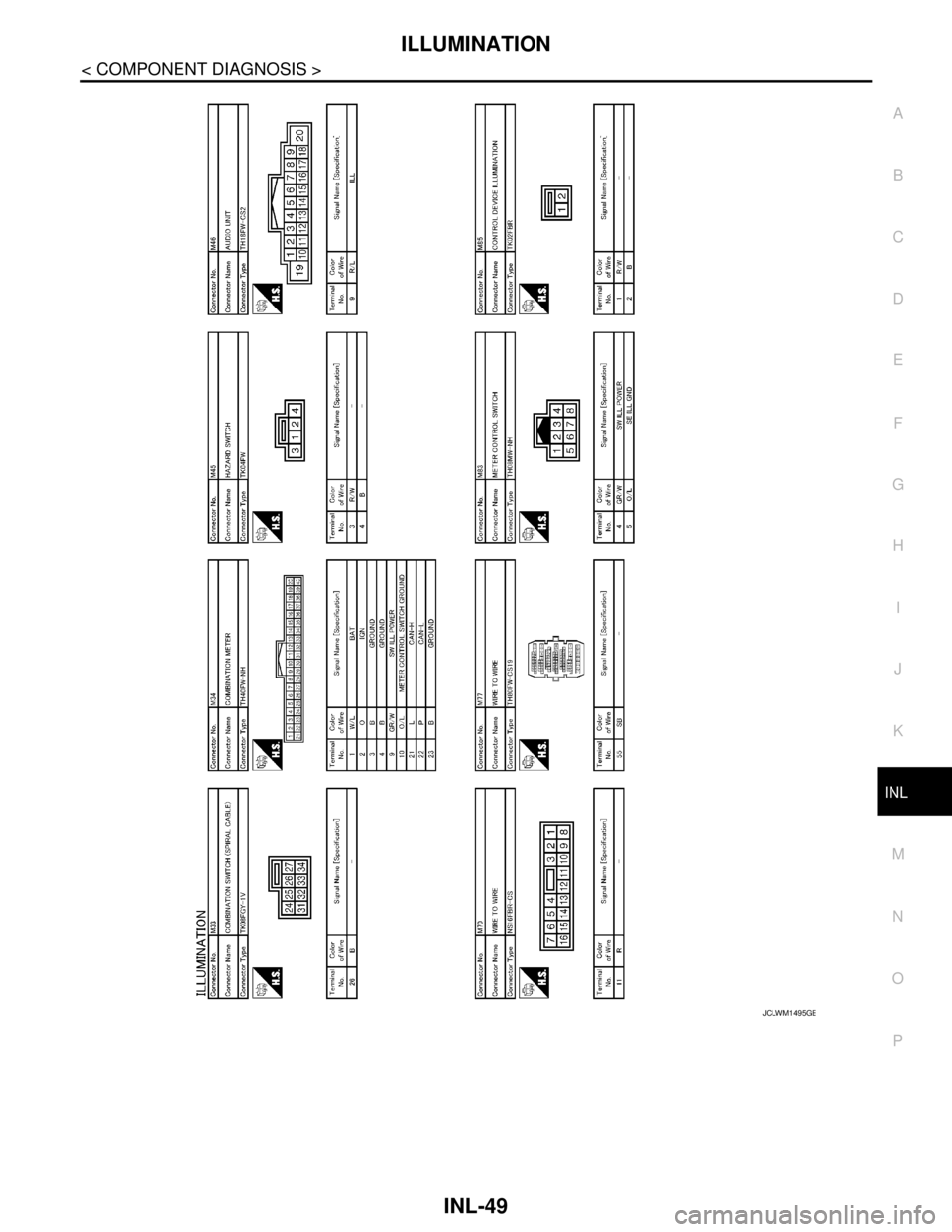 NISSAN TEANA 2008  Service Manual ILLUMINATION
INL-49
< COMPONENT DIAGNOSIS >
C
D
E
F
G
H
I
J
K
MA
B
INL
N
O
P
JCLWM1495GB 