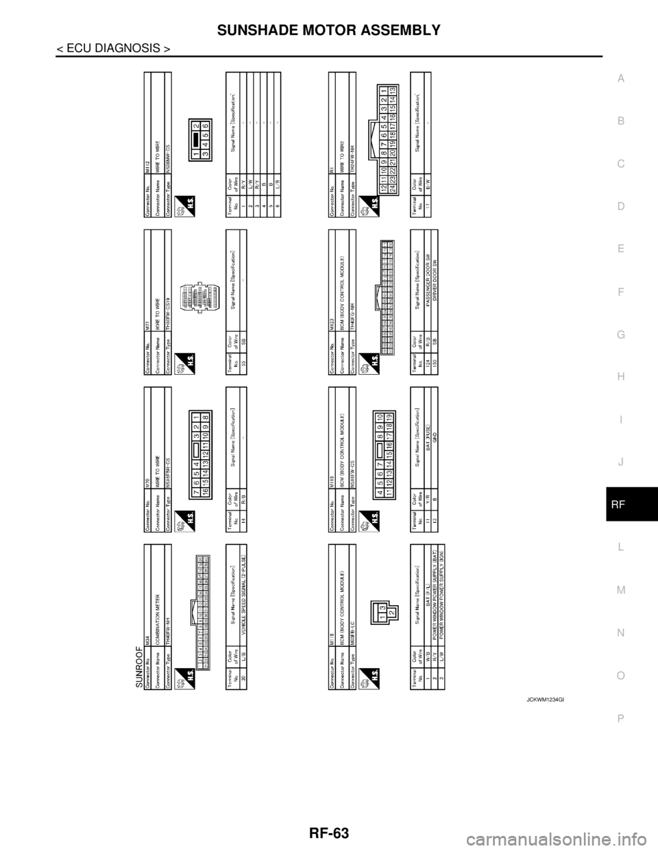 NISSAN TEANA 2008  Service Manual SUNSHADE MOTOR ASSEMBLY
RF-63
< ECU DIAGNOSIS >
C
D
E
F
G
H
I
J
L
MA
B
RF
N
O
P
JCKWM1234GB 