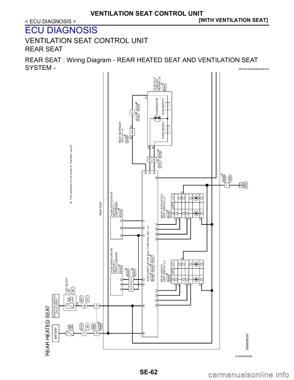 NISSAN TEANA 2008  Service Manual SE-62
< ECU DIAGNOSIS >[WITH VENTILATION SEAT]
VENTILATION SEAT CONTROL UNIT
ECU DIAGNOSIS
VENTILATION SEAT CONTROL UNIT
REAR SEAT
REAR SEAT : Wiring Diagram - REAR 
H E AT E D  S E AT  A N D  V E N T