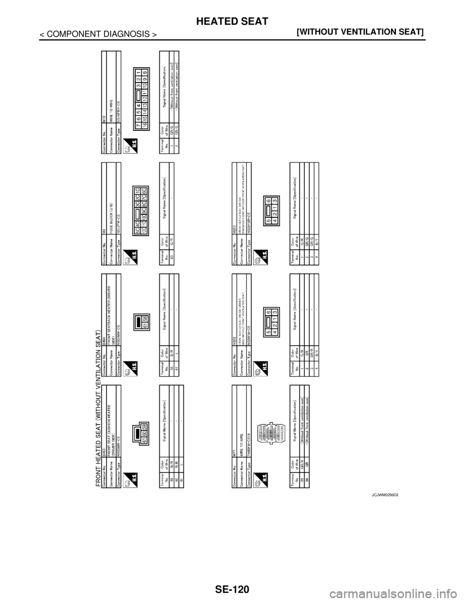 NISSAN TEANA 2008  Service Manual SE-120
< COMPONENT DIAGNOSIS >[WITHOUT VENTILATION SEAT]
HEATED SEAT
JCJWM0296GB 