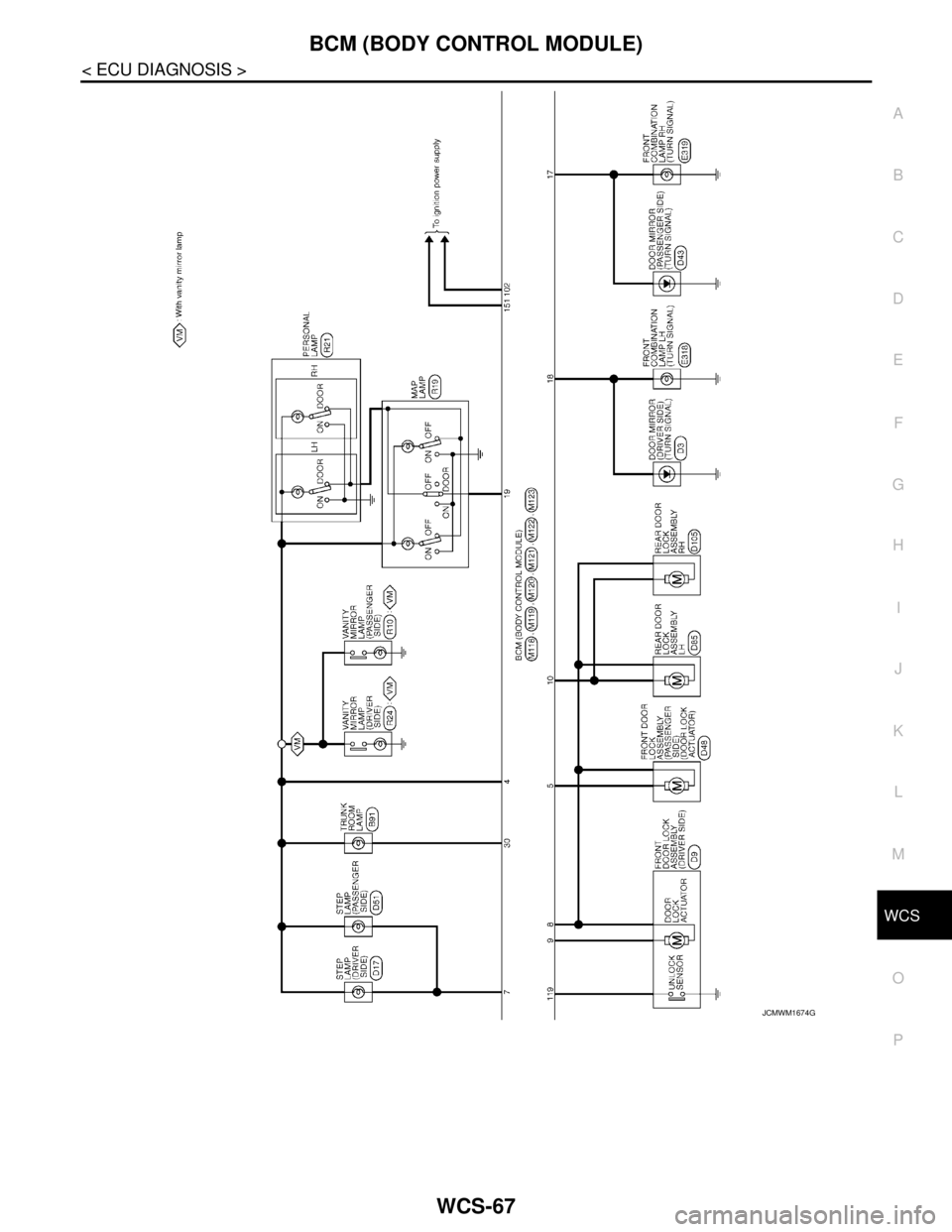 NISSAN TEANA 2008 Service Manual WCS
BCM (BODY CONTROL MODULE)
WCS-67
< ECU DIAGNOSIS >
C
D
E
F
G
H
I
J
K
L
MB A
O
P
JCMWM1674GB NISSAN TEANA 2008 Service Manual WCS
BCM (BODY CONTROL MODULE)
WCS-67
< ECU DIAGNOSIS >
C
D
E
F
G
H
I
J
K
L
MB A
O
P
JCMWM1674GB