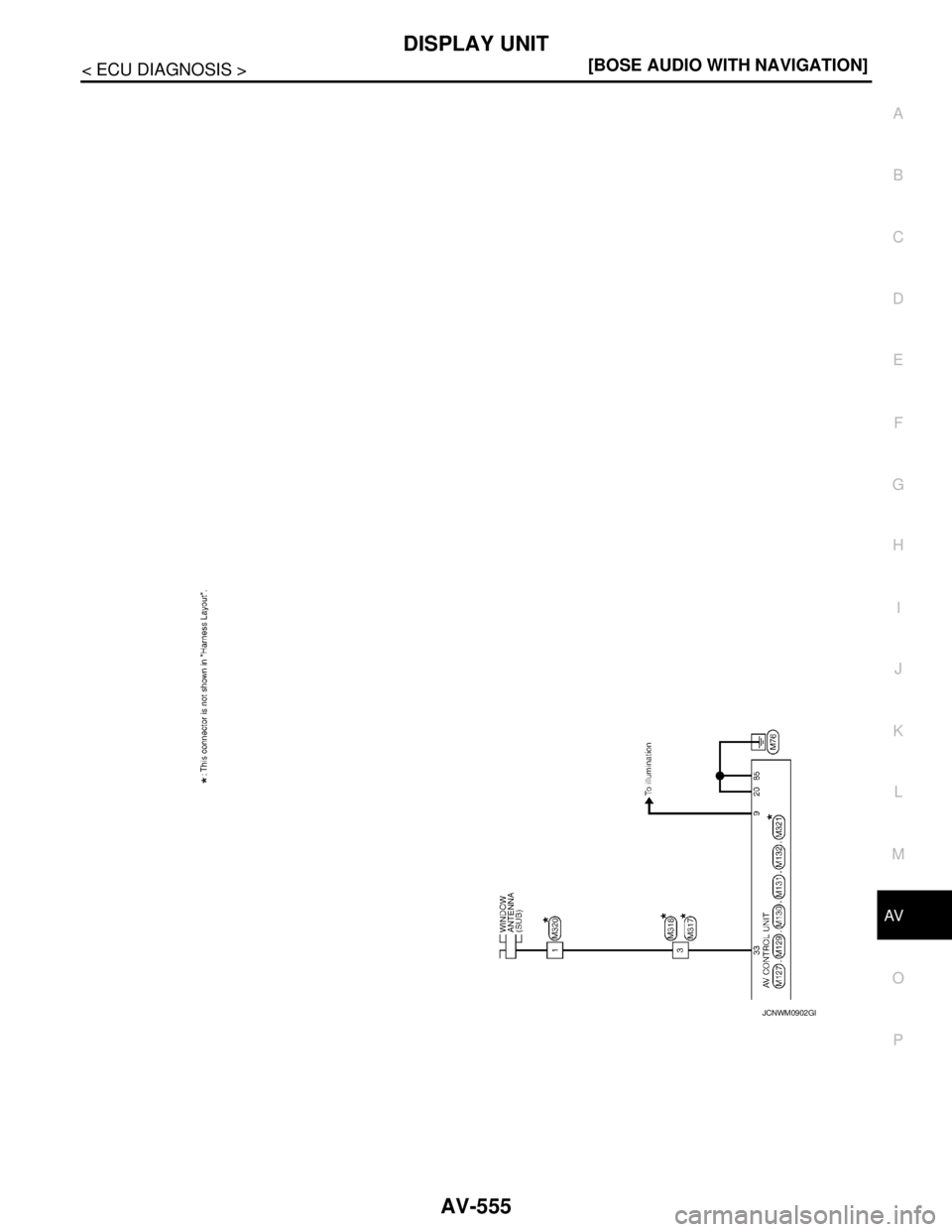NISSAN TEANA 2008  Service Manual AV
DISPLAY UNIT
AV-555
< ECU DIAGNOSIS >[BOSE AUDIO WITH NAVIGATION]
C
D
E
F
G
H
I
J
K
L
MB A
O
P
JCNWM0902GB 