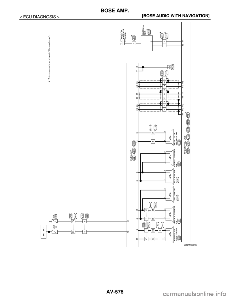 NISSAN TEANA 2008  Service Manual AV-578
< ECU DIAGNOSIS >[BOSE AUDIO WITH NAVIGATION]
BOSE AMP.
JCNWM0901GB 
