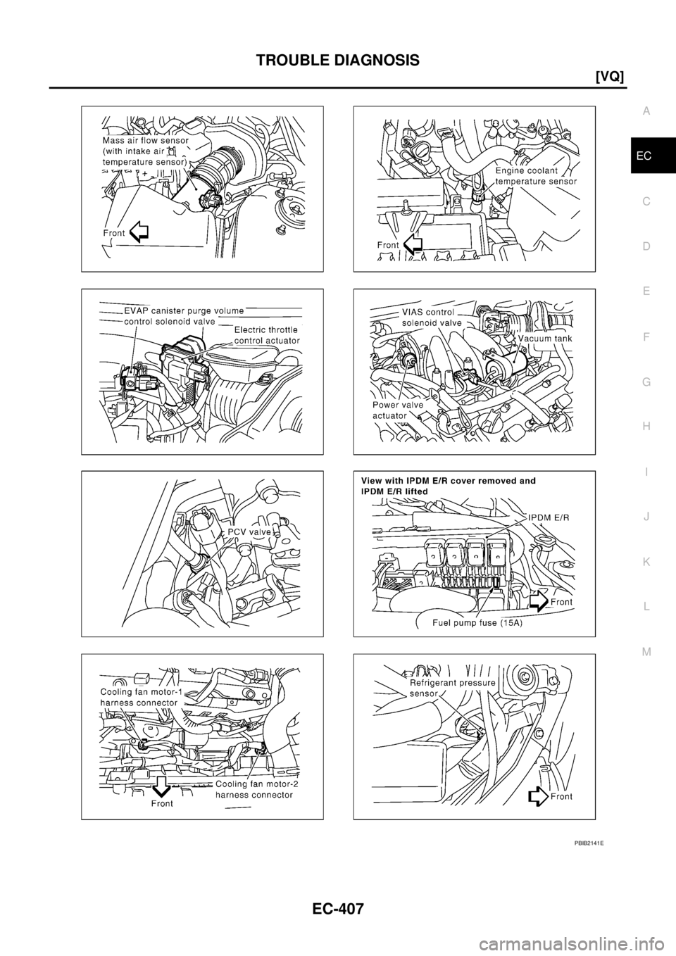 NISSAN TEANA 2003  Service Manual TROUBLE DIAGNOSIS
EC-407
[VQ]
C
D
E
F
G
H
I
J
K
L
MA
EC
 
PBIB2141E 