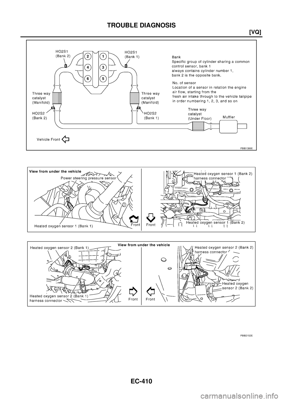 NISSAN TEANA 2003  Service Manual EC-410
[VQ]
TROUBLE DIAGNOSIS
 
PBIB1386E
PBIB2152E 