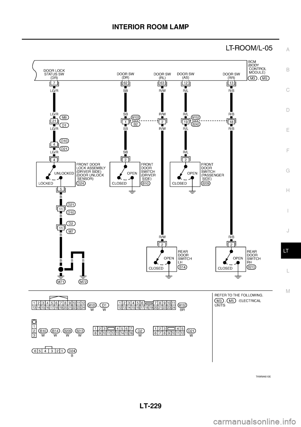 NISSAN TEANA 2003  Service Manual INTERIOR ROOM LAMP
LT-229
C
D
E
F
G
H
I
J
L
MA
B
LT
 
TKWM4610E 