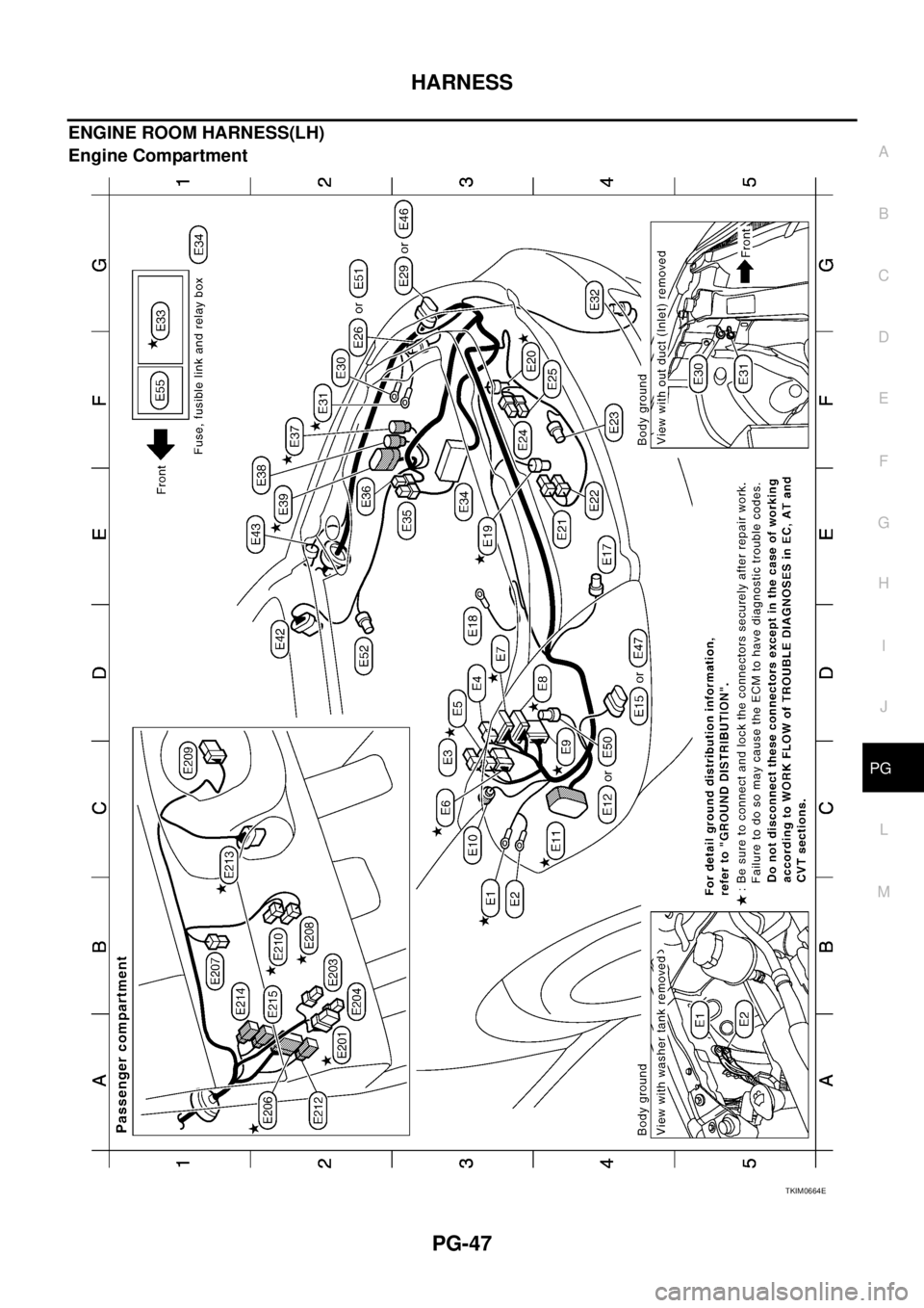 NISSAN TEANA 2003 Service Manual HARNESS
PG-47
C
D
E
F
G
H
I
J
L
MA
B
PG
ENGINE ROOM HARNESS(LH)
Engine Compartment
TKIM0664E NISSAN TEANA 2003 Service Manual HARNESS
PG-47
C
D
E
F
G
H
I
J
L
MA
B
PG
ENGINE ROOM HARNESS(LH)
Engine Compartment
TKIM0664E