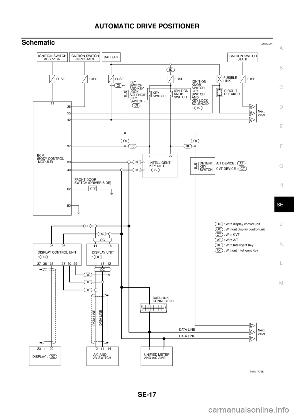 NISSAN TEANA 2003  Service Manual AUTOMATIC DRIVE POSITIONER
SE-17
C
D
E
F
G
H
J
K
L
MA
B
SE
 
SchematicBIS0012K
TIWM1776E 