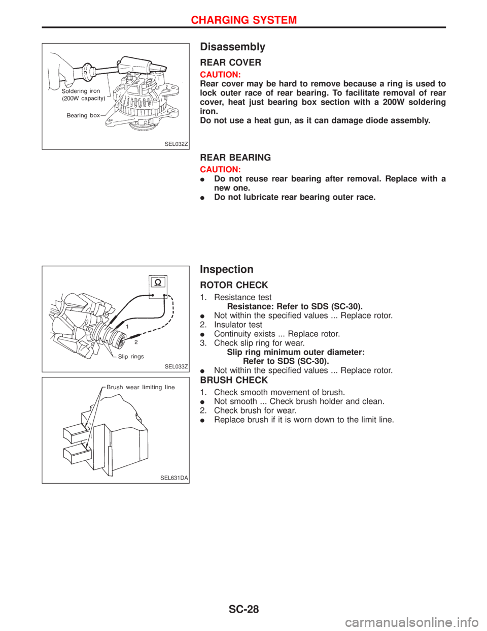 NISSAN TERRANO 2002  Service Repair Manual Disassembly
REAR COVER
CAUTION:
Rear cover may be hard to remove because a ring is used to
lock outer race of rear bearing. To facilitate removal of rear
cover, heat just bearing box section with a 20