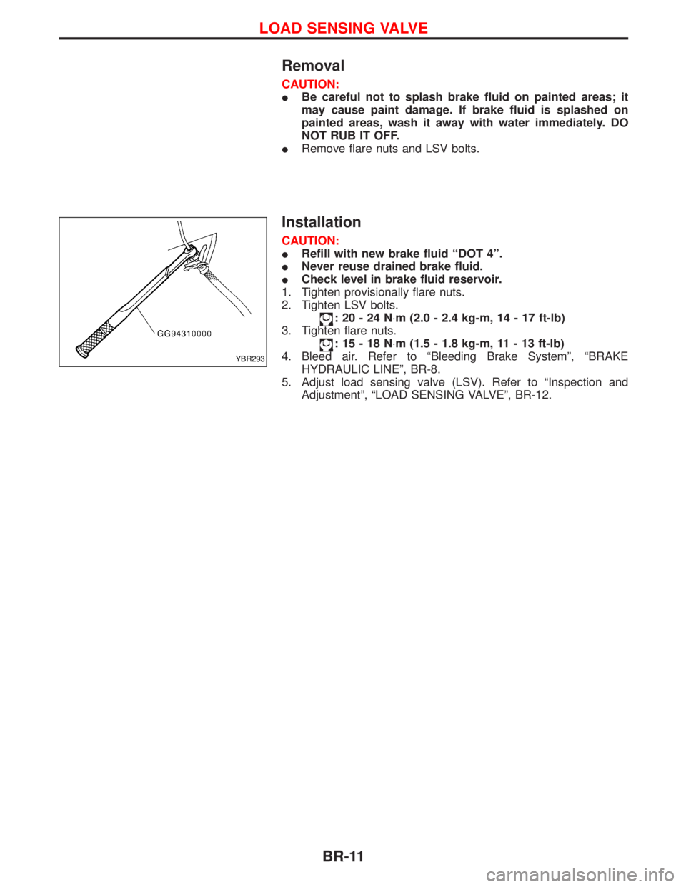 NISSAN TERRANO 2002 Service Repair Manual Removal
CAUTION:
IBe careful not to splash brake fluid on painted areas; it
may cause paint damage. If brake fluid is splashed on
painted areas, wash it away with water immediately. DO
NOT RUB IT OFF. NISSAN TERRANO 2002 Service Repair Manual Removal
CAUTION:
IBe careful not to splash brake fluid on painted areas; it
may cause paint damage. If brake fluid is splashed on
painted areas, wash it away with water immediately. DO
NOT RUB IT OFF.