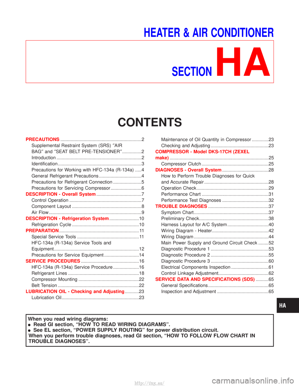 NISSAN TERRANO 2004 Service Repair Manual HEATER & AIR CONDITIONERSECTION
HA
CONTENTS
PRECAUTIONS ...............................................................2
Supplemental Restraint System (SRS) ²AIR
BAG² and²SEAT BELT PRE-TENSIONER² NISSAN TERRANO 2004 Service Repair Manual HEATER & AIR CONDITIONERSECTION
HA
CONTENTS
PRECAUTIONS ...............................................................2
Supplemental Restraint System (SRS) ²AIR
BAG² and²SEAT BELT PRE-TENSIONER²