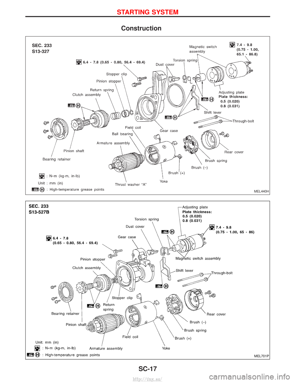 NISSAN TERRANO 2004  Service Repair Manual Construction
MEL440H
MEL701P
STARTING SYSTEM
SC-17
http://vnx.su/  
