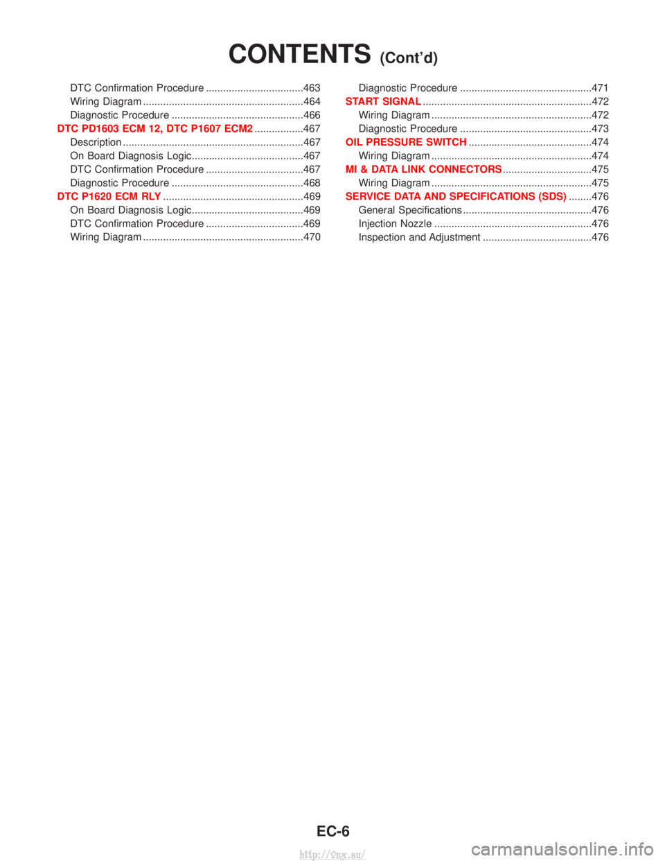 NISSAN TERRANO 2004 Service Repair Manual DTC Confirmation Procedure ..................................463
Wiring Diagram ........................................................464
Diagnostic Procedure ....................................... NISSAN TERRANO 2004 Service Repair Manual DTC Confirmation Procedure ..................................463
Wiring Diagram ........................................................464
Diagnostic Procedure .......................................