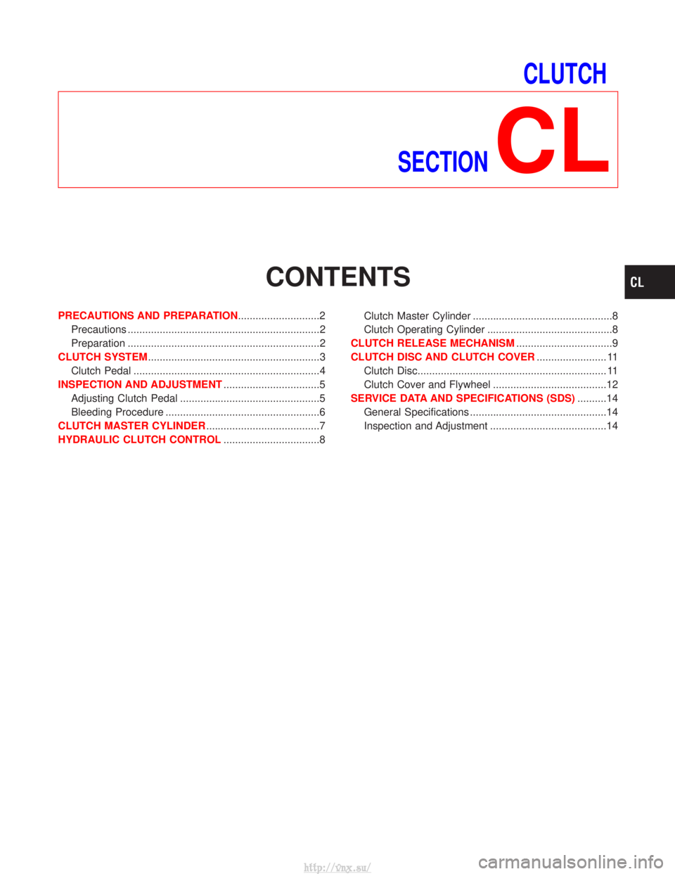 NISSAN TERRANO 2004  Service Repair Manual CLUTCH
SECTION
CL
CONTENTS
PRECAUTIONS AND PREPARATION ............................2
Precautions ..................................................................2
Preparation .......................
