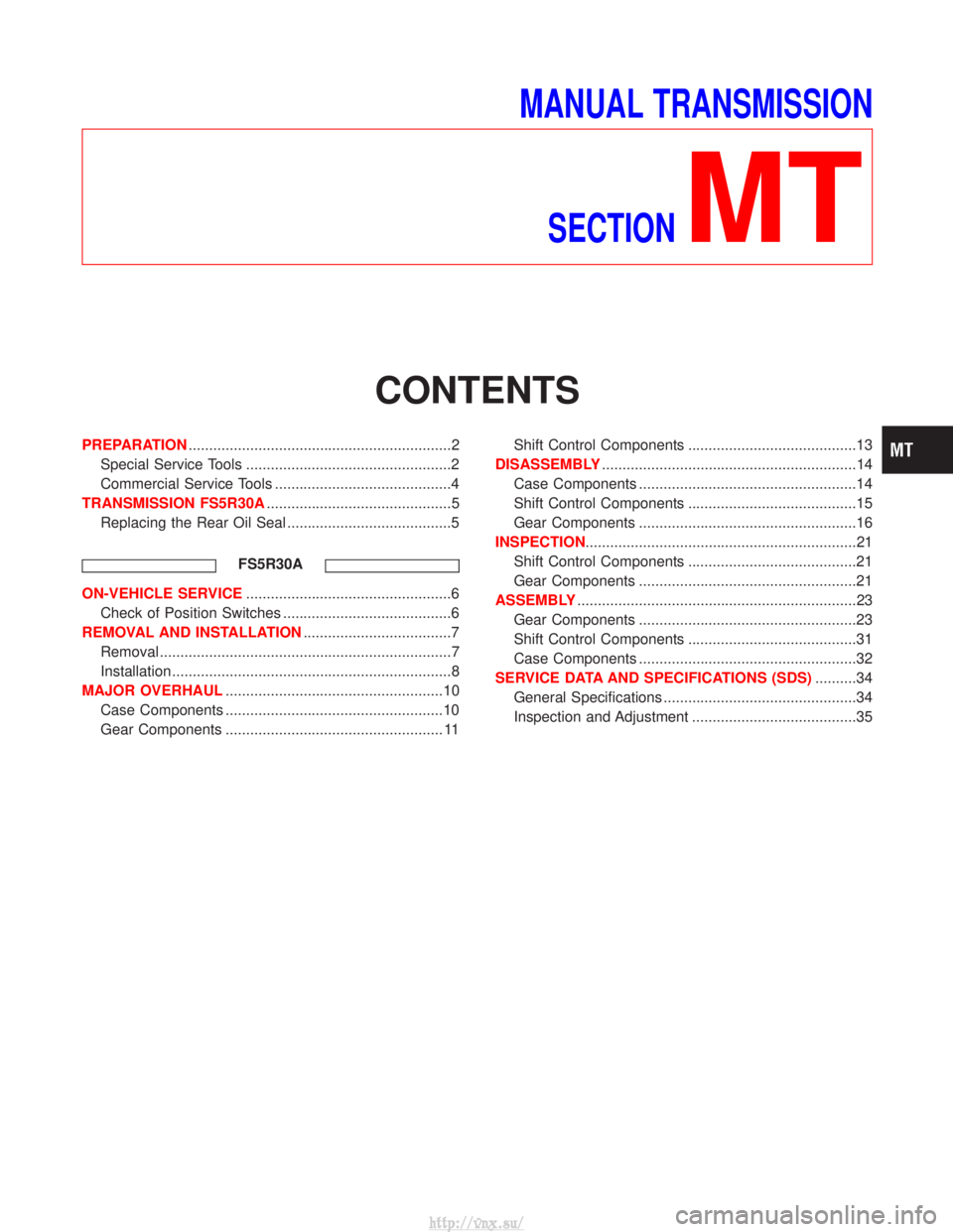 NISSAN TERRANO 2004  Service Repair Manual MANUAL TRANSMISSIONSECTION
MT
CONTENTS
PREPARATION ................................................................2
Special Service Tools ..................................................2
Commercia